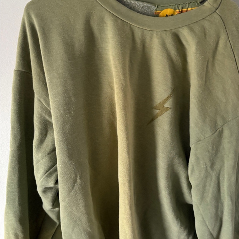 Aviator Nation Olive sweatshirt and joggers with lime and Yellow Stripes - Picture 9 of 9